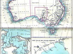Australia 1860; with inset maps of Sydney Harbour, Port Phillip and Geelong Harbour